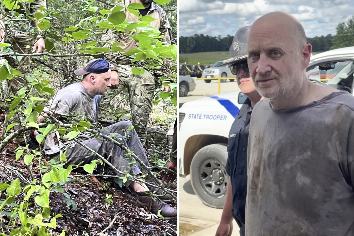 This combo of images shows the recapture of escaped inmate Grant Hardin, an ex-police chief and convicted killer, by Arkansas law enforcement officers and the U.S. Border Patrol, near Moccasin Creek in Izard County, Ark., on June 6, 2025. (Arkansas Department of Corrections via AP)