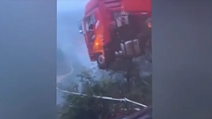 Truck Dangles Over Collapsed Bridge in China With Driver Inside