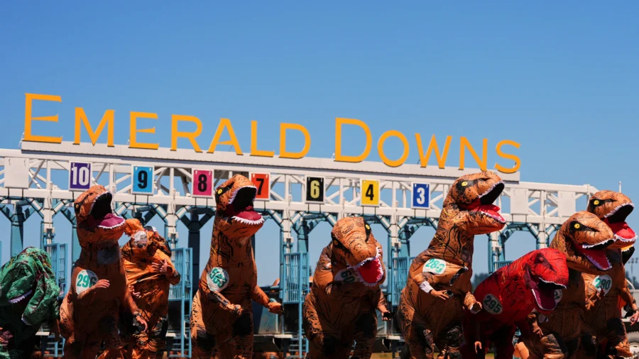 T-Rex Dinosaurs Suit Up, Speed Up for Race Day