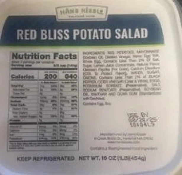 Photo of the label that appears on the pasta salad containers that were recalled on Aug. 5, 2025. (Courtesy of the FDA)
