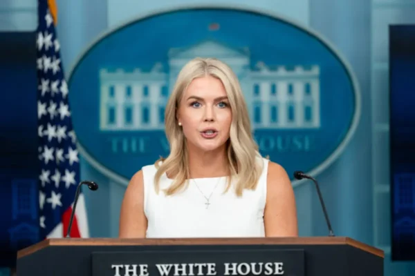 White House press secretary Karoline Leavitt speaks during a press briefing at the White House on Aug. 19, 2025. Madalina Kilroy/The Epoch Times