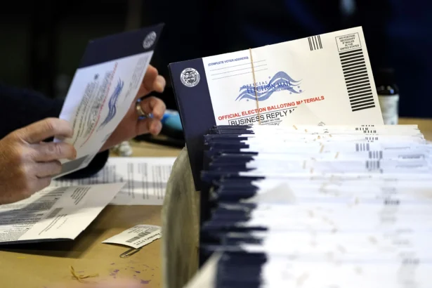 Chester County, Pa., election workers process mail-in and absentee ballots at West Chester University in West Chester, Pa., on Nov. 4, 2020. (Matt Slocum/AP Photo)