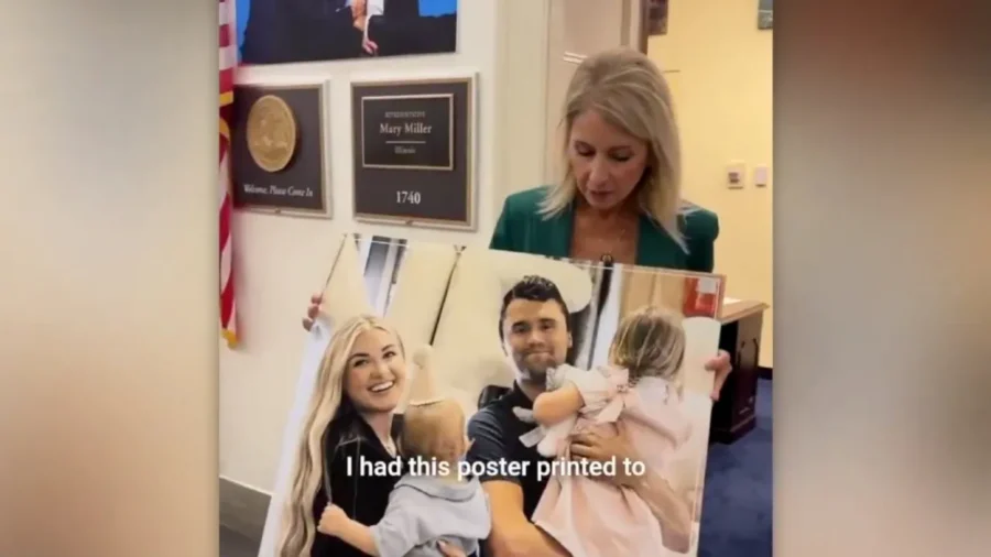 Rep. Mary Miller Honors Charlie Kirk With Poster Outside Her Office
