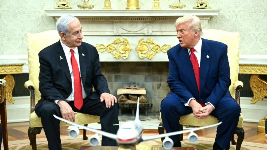 President Donald Trump meets with Israeli Prime Minister Benjamin Netanyahu and holds a joint press ...