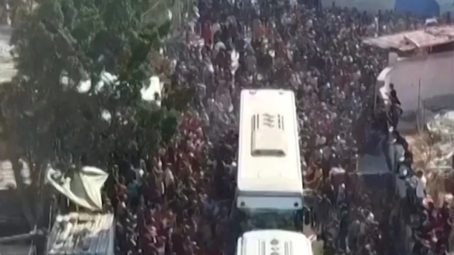 Drone Footage Shows Palestinian Prisoners Released by Israel Arriving in Gaza