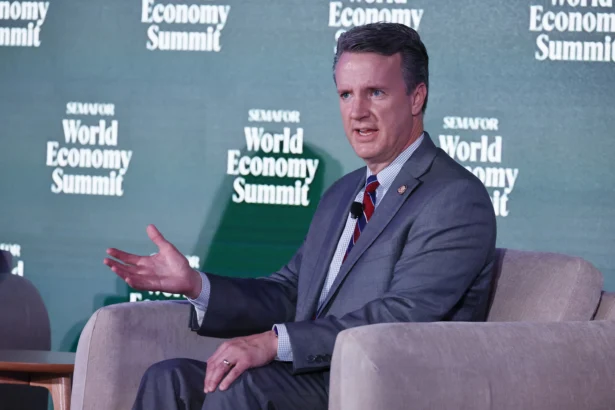 Rep. Ben Cline (R-Va) speaks onstage during the Semafor World Economy Summit Fall Edition at Gallup HQ in Washington on Oct. 16, 2025. (Paul Morigi/Getty Images for Semafor )