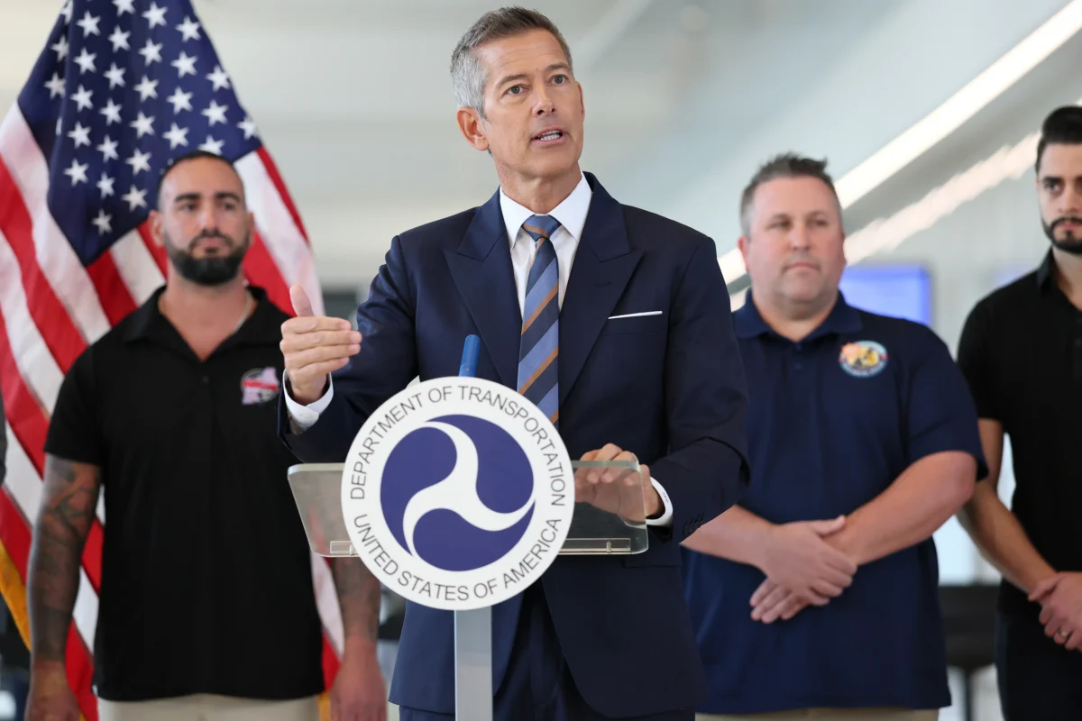 Transportation Secretary Sean Duffy speaks during a press conference at LaGuardia Airport in New York City on Oct. 28, 2025. (Michael M. Santiago/Getty Images)