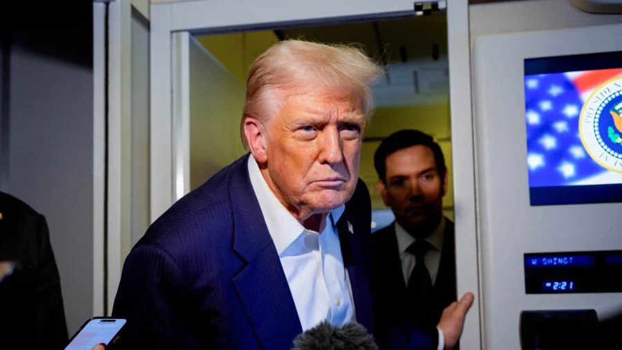 Trump Speaks to Press on Air Force One on His Way Back to US