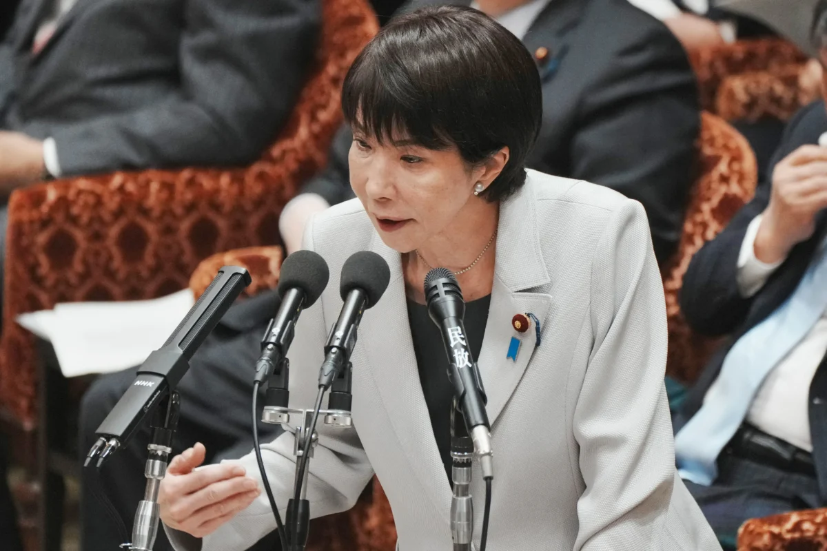 Japan's Prime Minister Sanae Takaichi responds to questions during a session of the House of Representatives' Budget Committee at the National Diet in Tokyo on Nov. 10, 2025. (Kazuhiro Nogi/AFP via Getty Images)