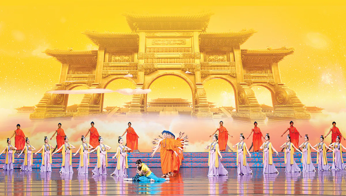 Shen Yun dancers perform a classical Chinese dance on stage. (Courtesy of Shen Yun Performing Arts)