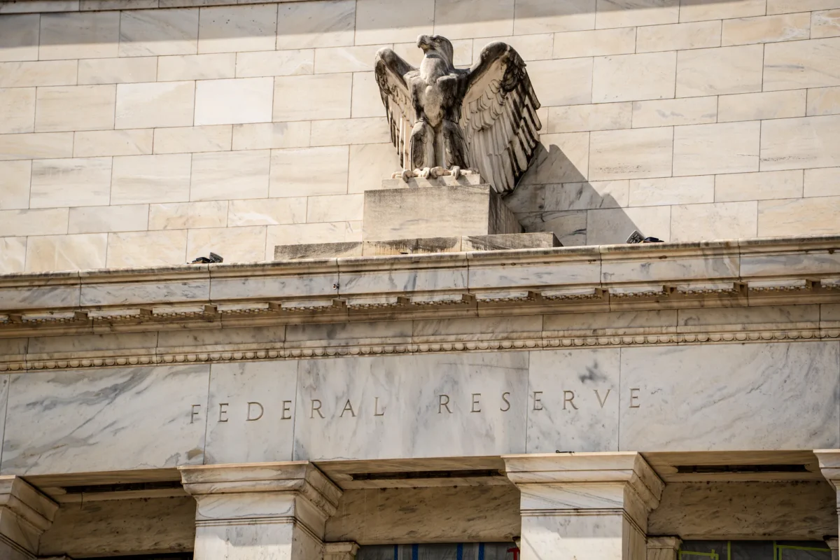 The Federal Reserve building in Washington on July 21, 2025. (Madalina Kilroy/The Epoch Times)
