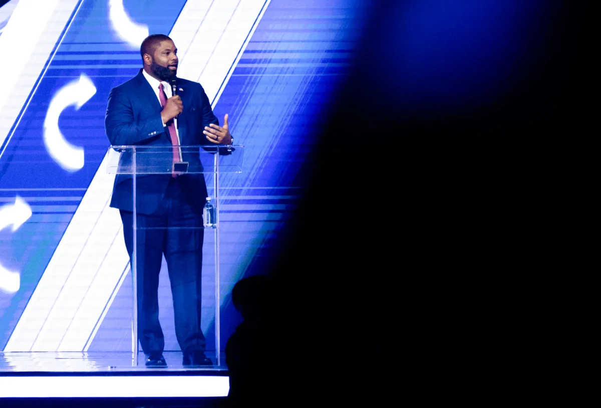 Rep. Byron Donalds (R-Fla.) speaks at Turning Point USA's America Fest in Phoenix, Ariz., on Dec. 21, 2025. (John Fredricks/The Epoch Times)