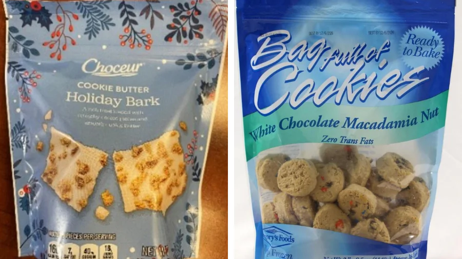 Choceur Holiday Bark and 'Bag Full of Cookies' White Chocolate Macadamia Nut frozen cookie dough products are among the December recalls. (FDA)