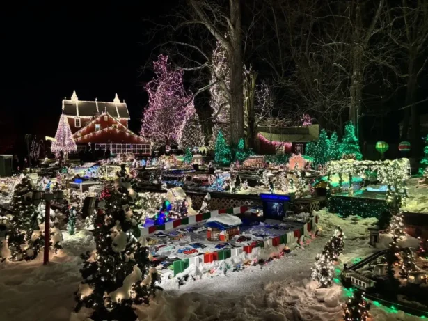 The miniature village is a popular attraction during the Christmas lights display at Clifton Mill in Ohio on Dec. 8, 2025. (Jeff Louderback/The Epoch Times)