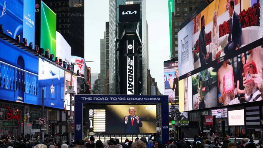 View of Times Square in New York After Snow, Days Before New Year