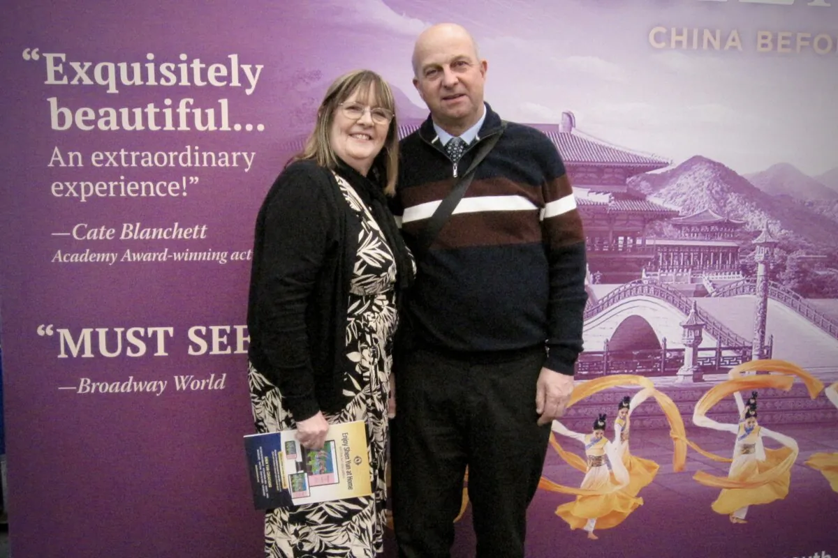 Sandra Haynes attended Shen Yun Performing Arts with Michael Peers at the International Convention Centre in Birmingham, UK, on Friday, Jan. 2, 2026. (BaoYuan/The Epoch Times)
