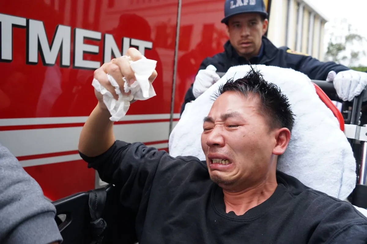 Chinese activist Fu Chaoqun, one of eight people pepper sprayed by a Chinese security guard outside Chinese Consulate in Los Angeles on Jan. 4, 2026. (Courtesy of the China Democracy Party International Alliance)
