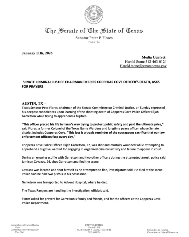 (State Senator Pete Flores's statement)
