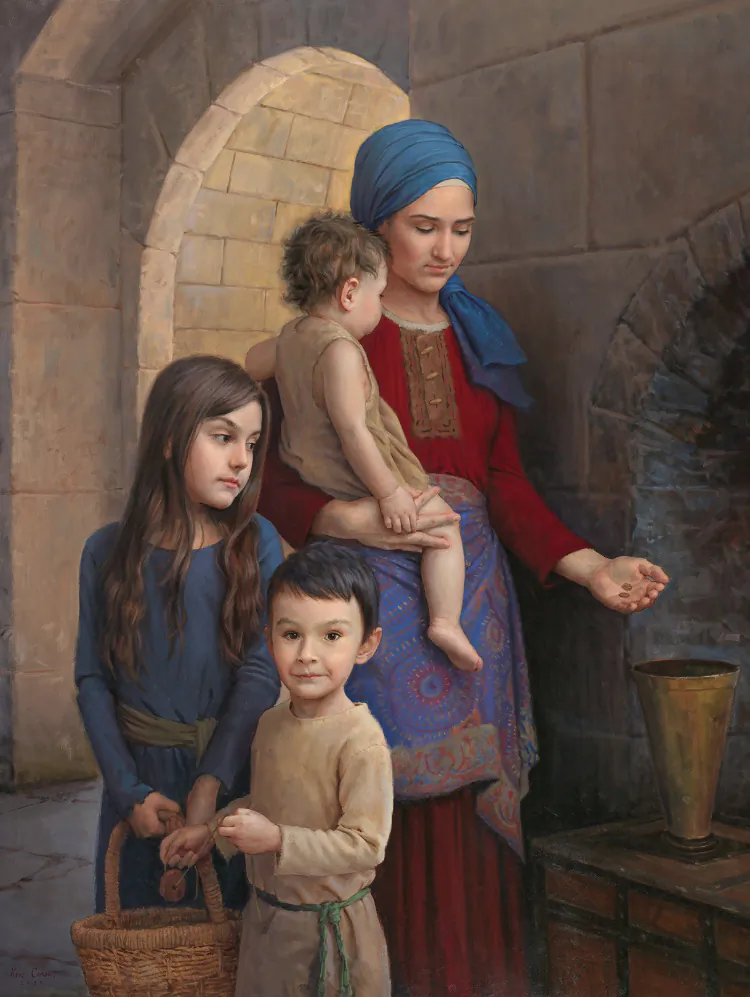 “The Widow’s Mite,” 2023, by Ken Corbett. Oil on canvas; 60 inches by 48 inches. (Courtesy of NTD International Figure Painting Competition)