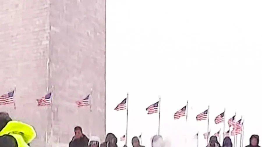 Snowballs Fly at Washington Monument