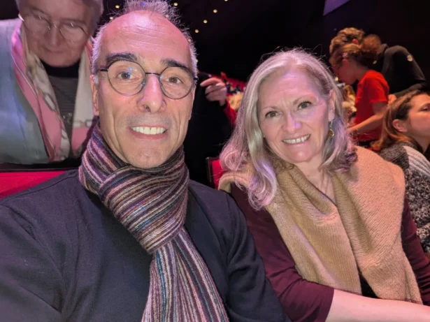 Xavier Perrette and his wife at the Shen Yun performance at the Palais des Congrès in Paris on Jan. 25, 2026. (Qi Xin/The Epoch Times)