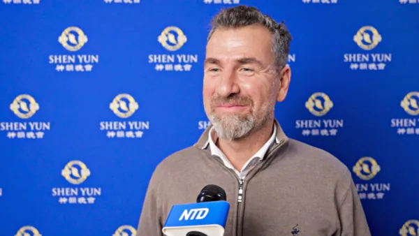 On the evening of Jan. 27, 2026, Marco Esposito, owner of a medical clinic, attended the inaugural performance of Shen Yun New York Company in Livorno, Italy, at the Teatro Goldoni. (NTD)