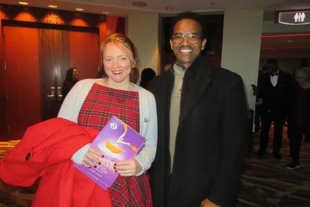 Viktoria Dimitriva (Left) and Dennis Solari attend Shen Yun at the Cobb Energy Performing Arts Centre in Atlanta on Feb. 1, 2026. (Roland Ree/The Epoch Times)