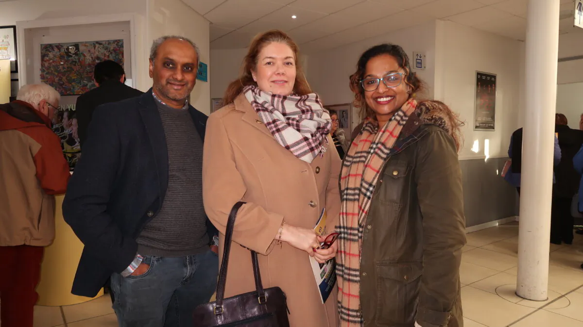 Prash and Pauline Jesudason and Cynthia Grantham attended Shen Yun Performing Arts at Venue Cymru on Feb. 15, 2026. (Jenna Zhan/The Epoch Times)