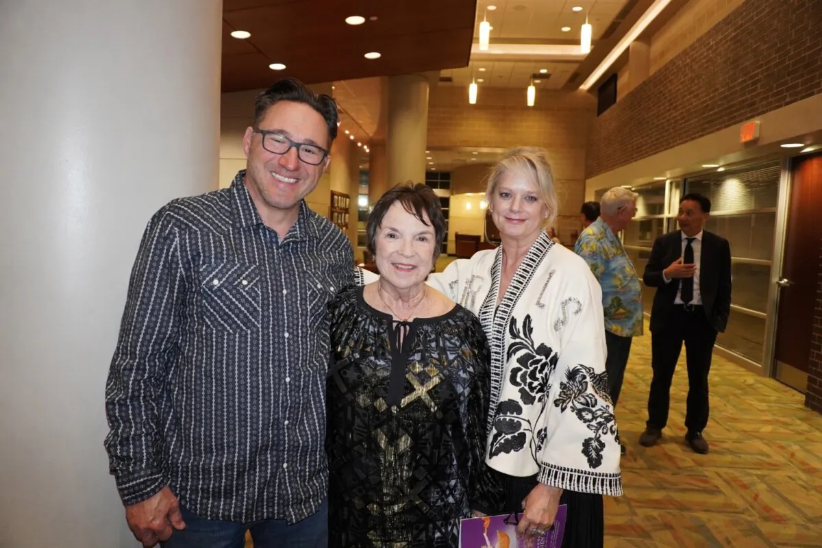 Marina Schellenberg, Ashley Walyuchow, and Barbara Breazeale at the Shen Yun Performing Arts performance at Victoria Fine Arts Center on Feb. 18, 2026. (Sonia Wu/The Epoch Times)