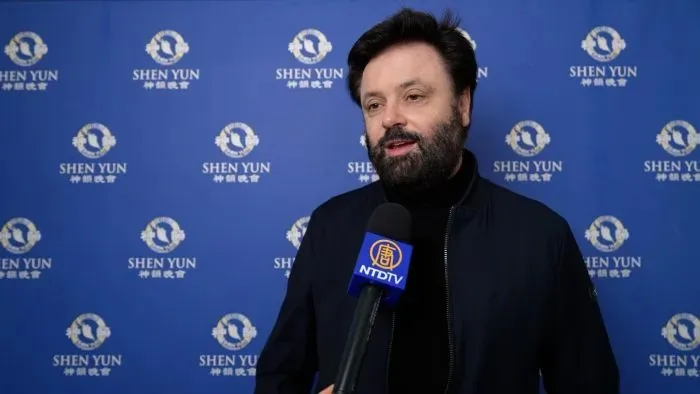 Frédéric Ortmans, engineer, “immersed himself in another world” with Shen Yun Nantes, Feb. 21, 2026. (NTD)