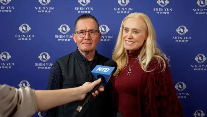 Stéphane and Irina Berthouzoz enjoyed Shen Yun's performance at the Théâtre de Beaulieu in Lausanne on the afternoon of Feb. 21, 2026 (NTD)