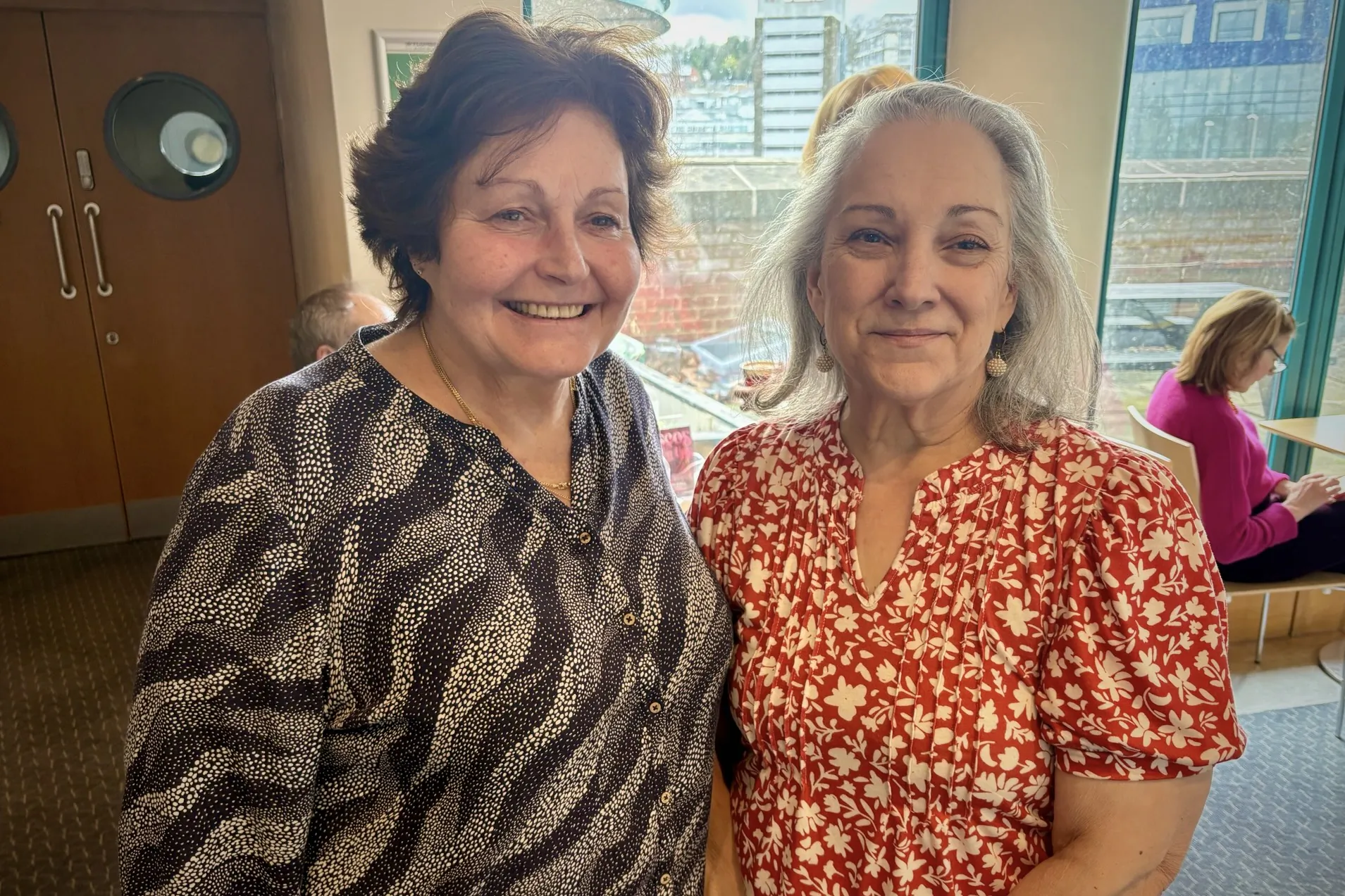 Valerie Corrigall (L) and Darla Bante (R) enjoyed Shen Yun Performing Arts at the Wycombe Swan Theatre in the UK on Feb. 28, 2026. (Ming Li/The Epoch Times)