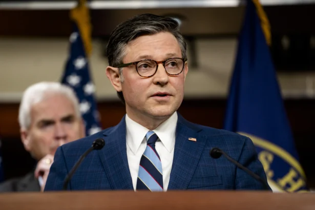 Speaker of the House Mike Johnson (R-La.) speaks during a press conference on Capitol Hill in Washington on Jan. 21, 2026. (Madalina Kilroy/The Epoch Times)