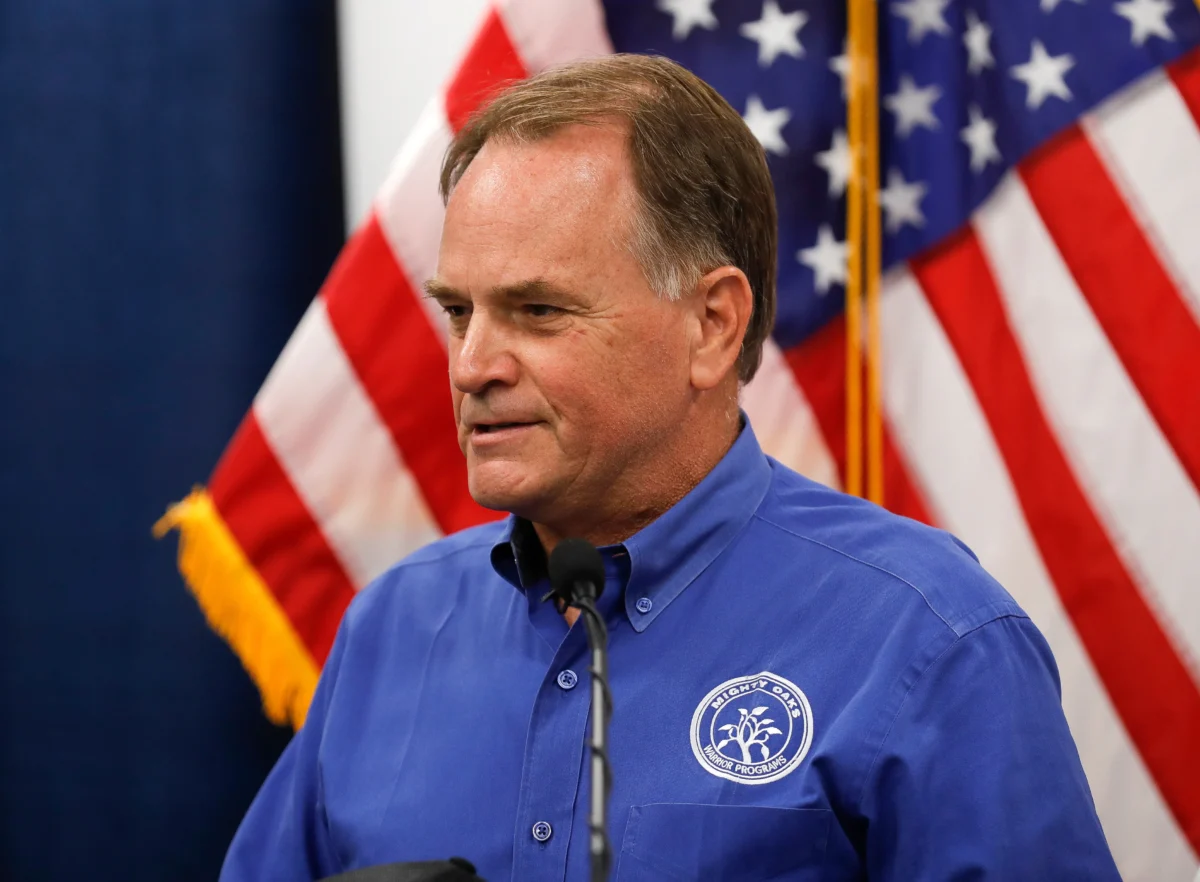Texas Rep. Steve Toth (R-The Woodlands) speaks during a news conference in Porter, Texas, on Aug. 25, 2020. (Jason Fochtman/Houston Chronicle via AP)