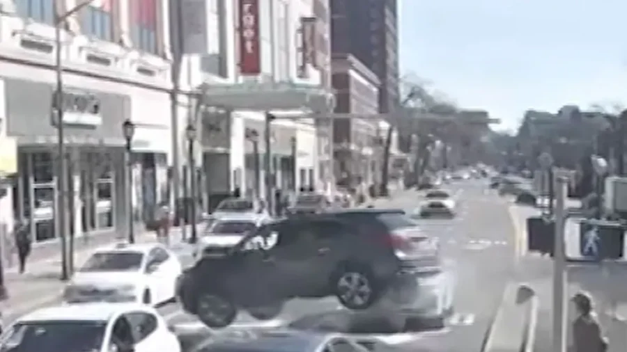 Airborne SUV Narrowly Misses New York Pedestrians