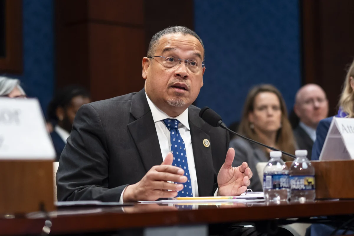 Minnesota Attorney General Keith Ellison testifies before the House Committee on Oversight and Government Reform on Capitol Hill in Washington on March 4, 2026. (Madalina Kilroy/The Epoch Times)
