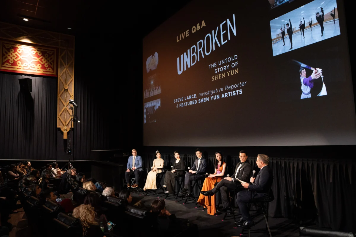 A panel discussion after the world premiere of "Unbroken: The Untold Story of Shen Yun" at AMC Theater at Lincoln Square in New York City on March 24, 2026. (Samira Bouaou/The Epoch Times)