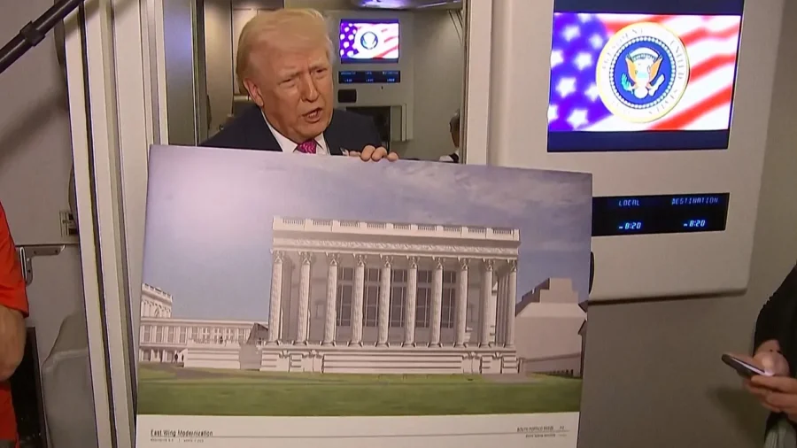 Trump Unveils White House Ballroom Renderings Aboard Air Force One