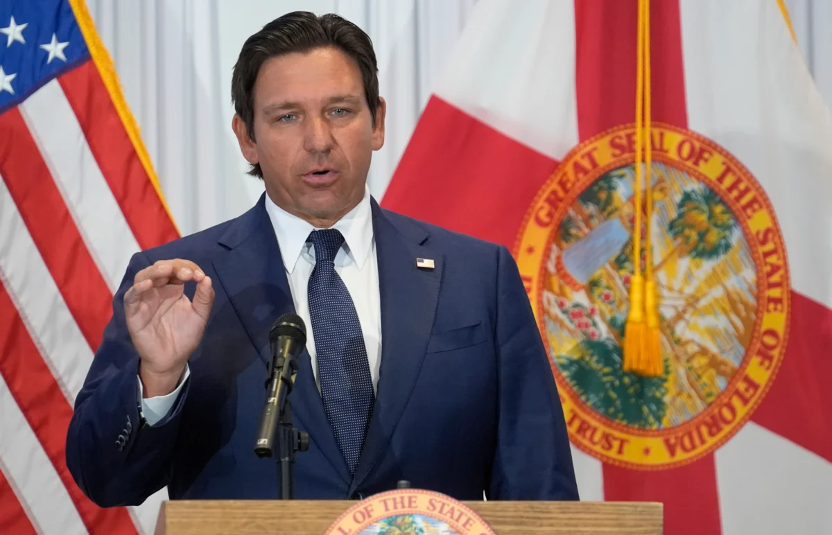 Florida Gov. Ron DeSantis during a news conference Tuesday, Aug. 12, 2025, in Tampa, Fla. (AP Photo/Chris O'Meara, File)