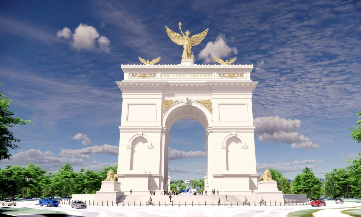 An artist's rendering of President Donald Trump's proposed "Independence Arch" in an handout obtained on April 10, 2026. (U.S. Commission on Fine Arts/Handout via Reuters)