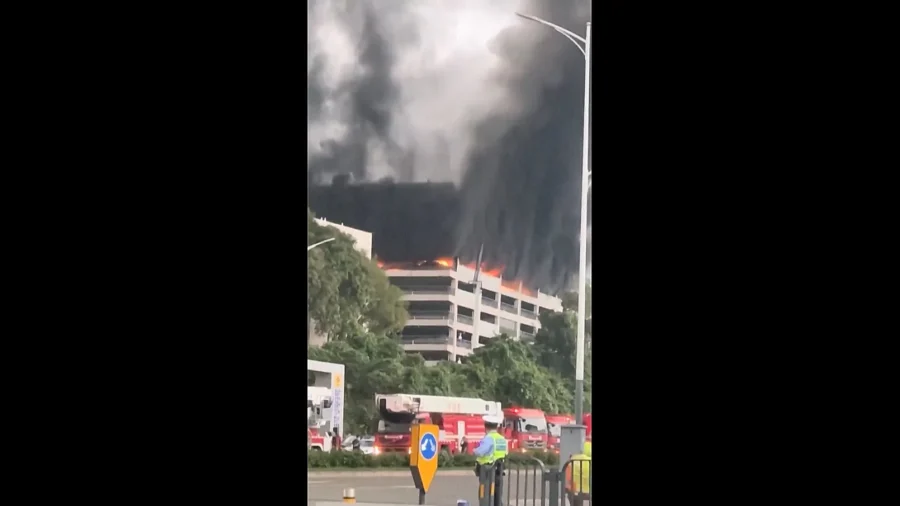 Fire Breaks Out at BYD Electric Car Parking Garage in Shenzhen, China