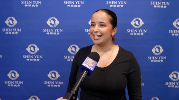 Sofia Amodio shares her experience of Shen Yun Performing Arts in Lyon, France, on April 12, 2026. (NTD)
