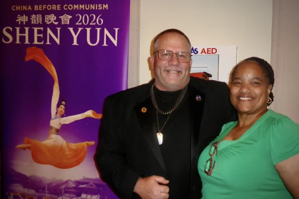 Scott Stevens and Marie Stevens at the Shen Yun Performing Arts performance at Miller Theater on April 16, 2026. (Frank Liang/The Epoch Times)