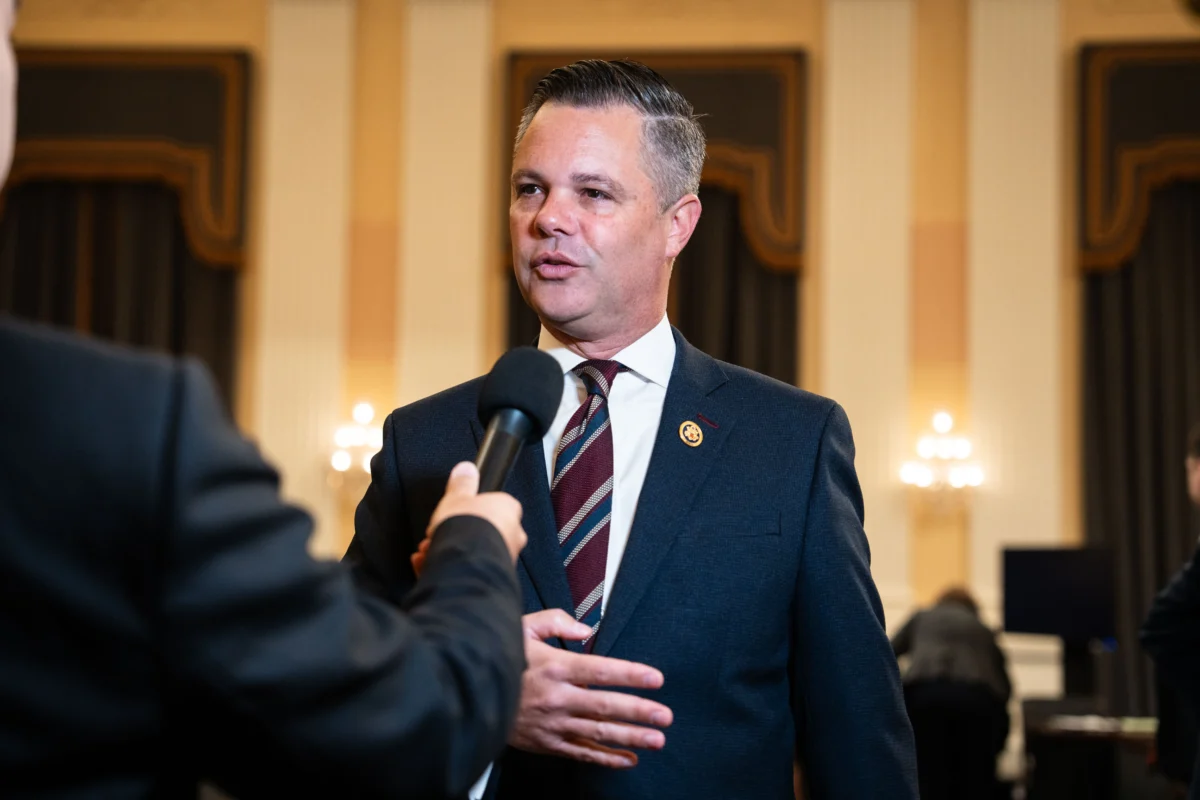 Rep. Zach Nunn (R-Iowa) speaks to reporters after a hearing on Capitol Hill in Washington on May 15, 2025. (Madalina Vasiliu/The Epoch Times)