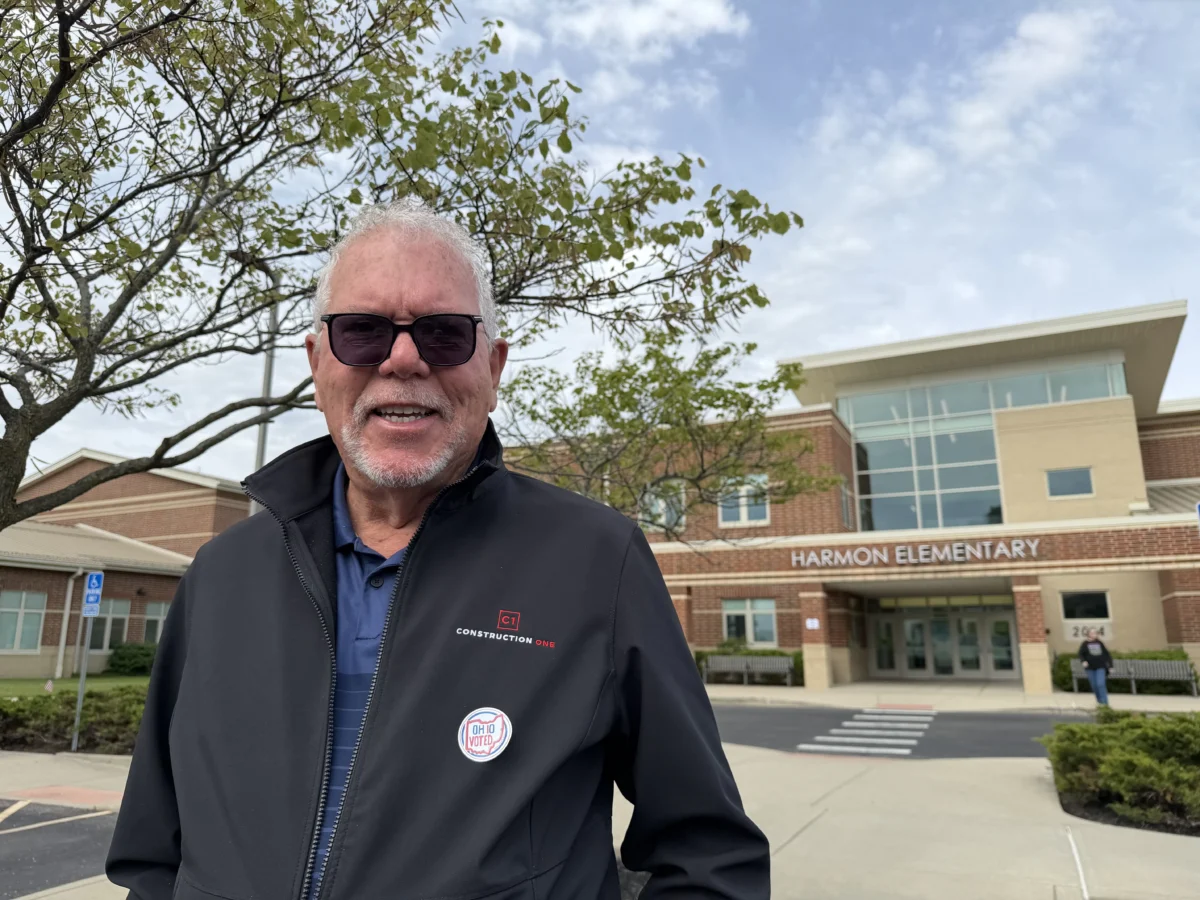 Mark Shy, 72, said he cast his vote for Vivek Ramaswamy at his polling place, Harmon Elementary School, in Grove City, a suburb of Columbus, Ohio, on May 5, 2026. (Janice Hisle/The Epoch Times)