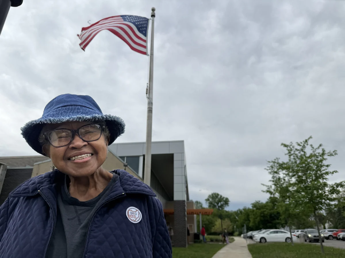 Janice Wicker, a supporter of Ohio Democratic gubernatorial candidate Dr. Amy Acton, cast her ballot at Driving Park Community Center in Columbus on May 5, 2026. (Janice Hisle/The Epoch Times)