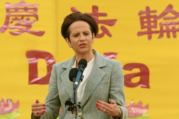 Conservative MP Melissa Lantsman celebrates World Falun Dafa Day on Parliament Hill in Ottawa on May 5, 2026. (Jonathan Ren/The Epoch Times)