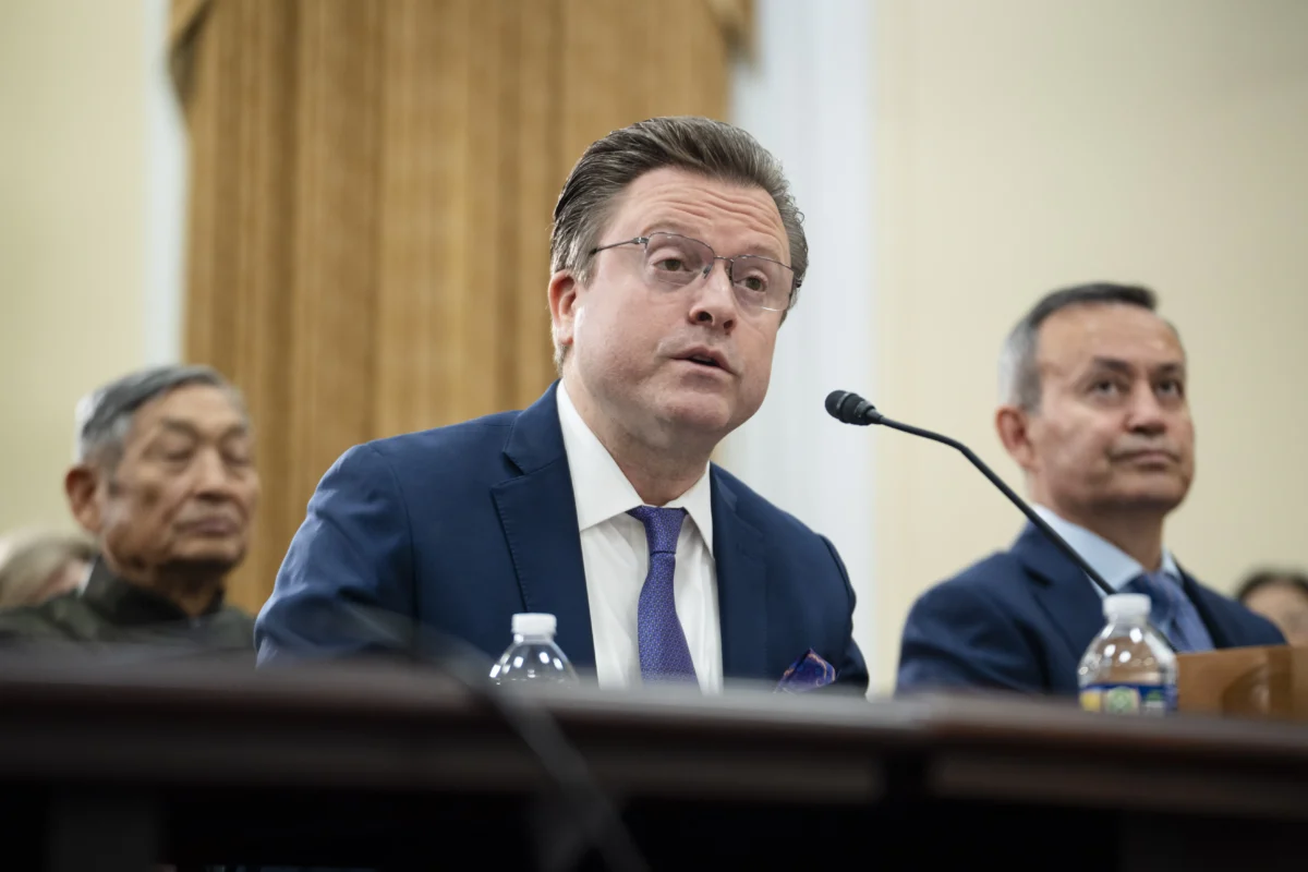 Jan Jekielek, Epoch Times senior editor and author of "Killed to Order" testifies before the Congressional-Executive Commission on China on Capitol Hill in Washington on May 14, 2026. (Madalina Kilroy/The Epoch Times)