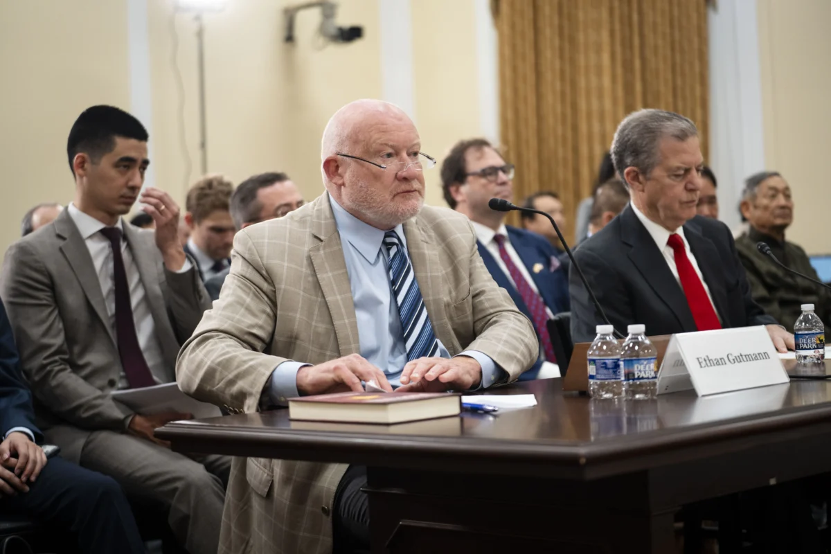 Ethan Gutmann, a China studies research fellow at the Victims of Communism Memorial Foundation and author of “The Xinjiang Procedure,” testifies before the Congressional-Executive Commission on China on Capitol Hill in Washington on May 14, 2026. (Madalina Kilroy/The Epoch Times)
