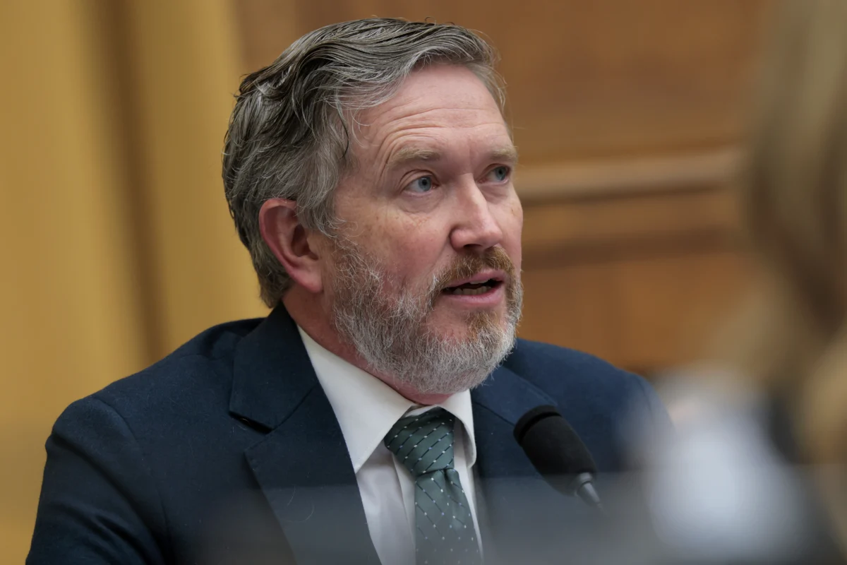 Rep. Thomas Massie (R-Ky.) speaks as U.S. Secretary of Homeland Security Kristi Noem testifies during a House Judiciary Committee hearing in the Rayburn House Office Building in Washington, on March 4, 2026. (Heather Diehl/Getty Images)
